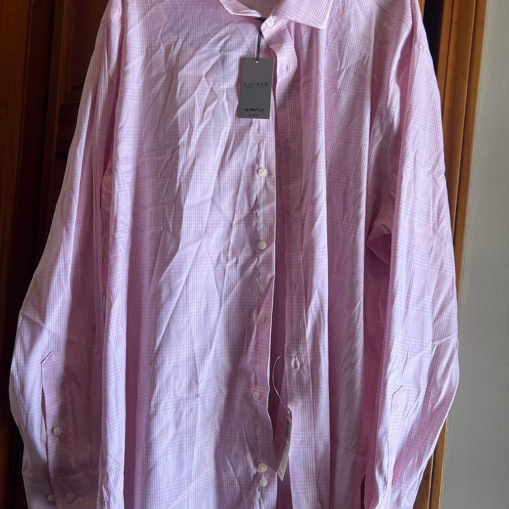 2XL Lauren Ralph Lauren Light Pink Checkered Button up Dress Shirt NWT - Picture 1 of 6
